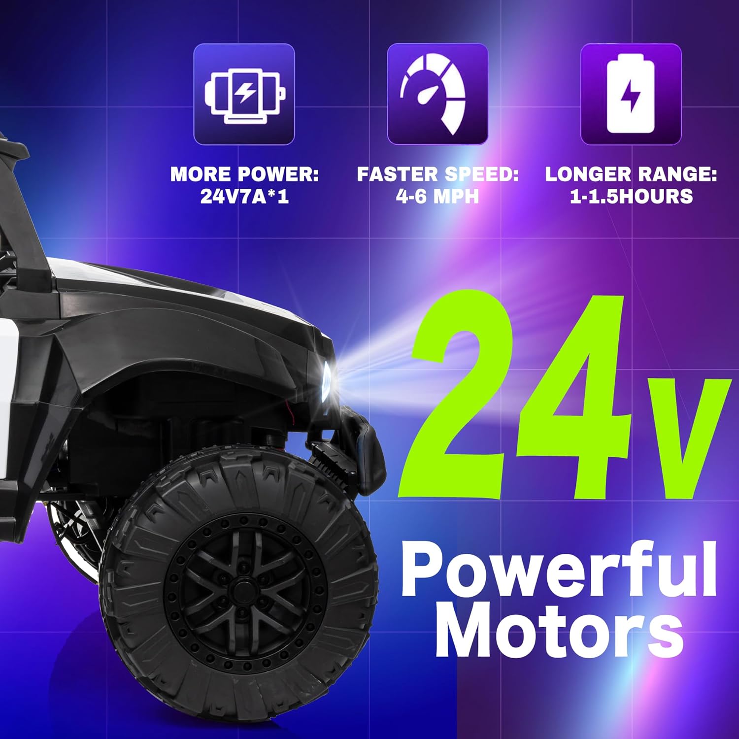 24V 2-Seater Police Car Kids Ride On Car Electric Off-Road UTV Side by Side with 200W*2 Powered Wheel Electric Vehicle with Remote Control, Bluetooth, LED Light Gift for Boys and Girls Black