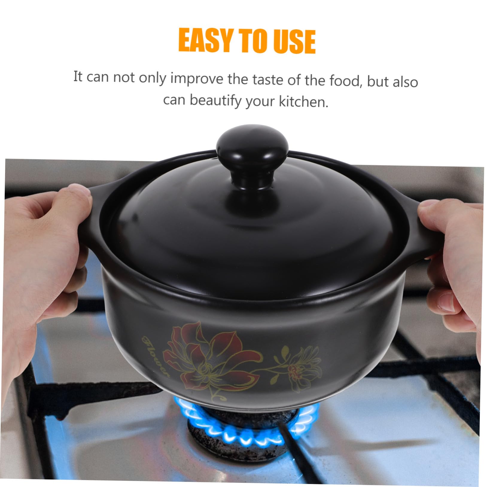 Casseruola in Ceramica 1600ml Nera Coperchio per Zuppe