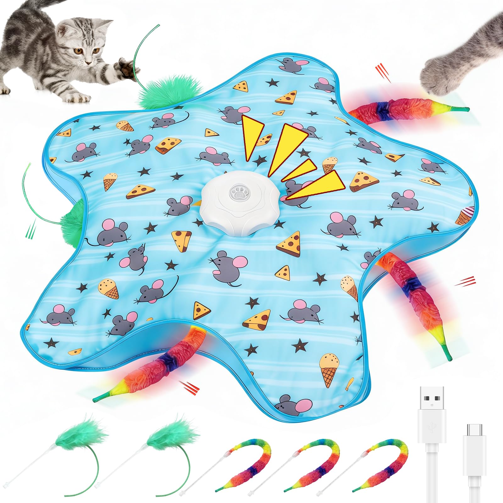 DVDVBOOM Interactive Cat Toys for Indoor, Electric Automatic Hide and Seek Cats Toy for Cats Adult Kitten, 2026 New USB Rechargeable Cat Toy (with 5 * sticks) (Mouse)