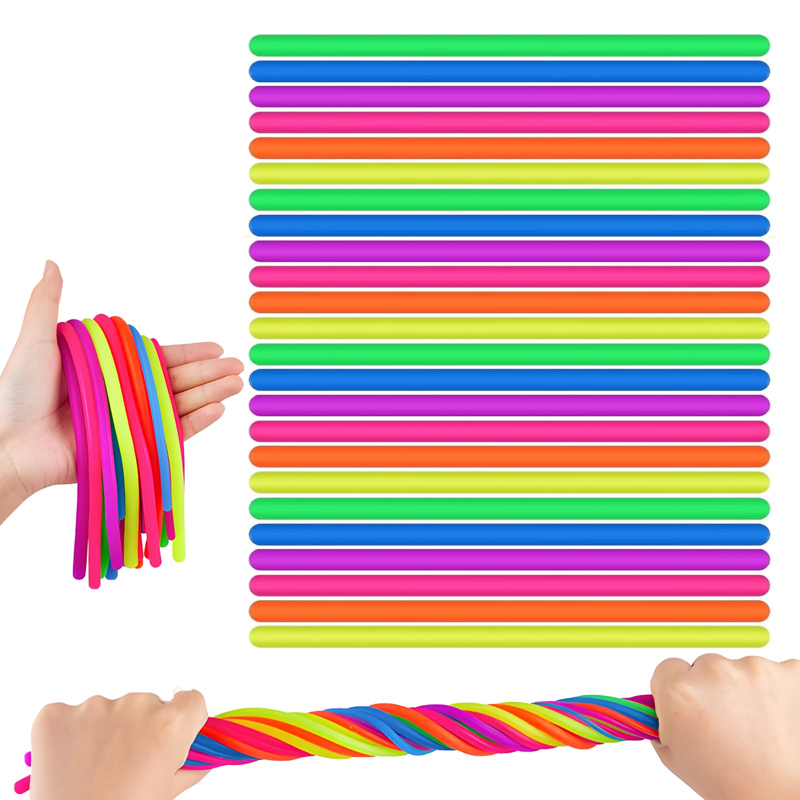 24 Pcs Monkey Noodles Fidget Toy,Colorful Quiet Fidget Noodles for Adults Autism ADHD DIY Hand-Knit Rope Stretchy String,Relieve Stress & Anxiety