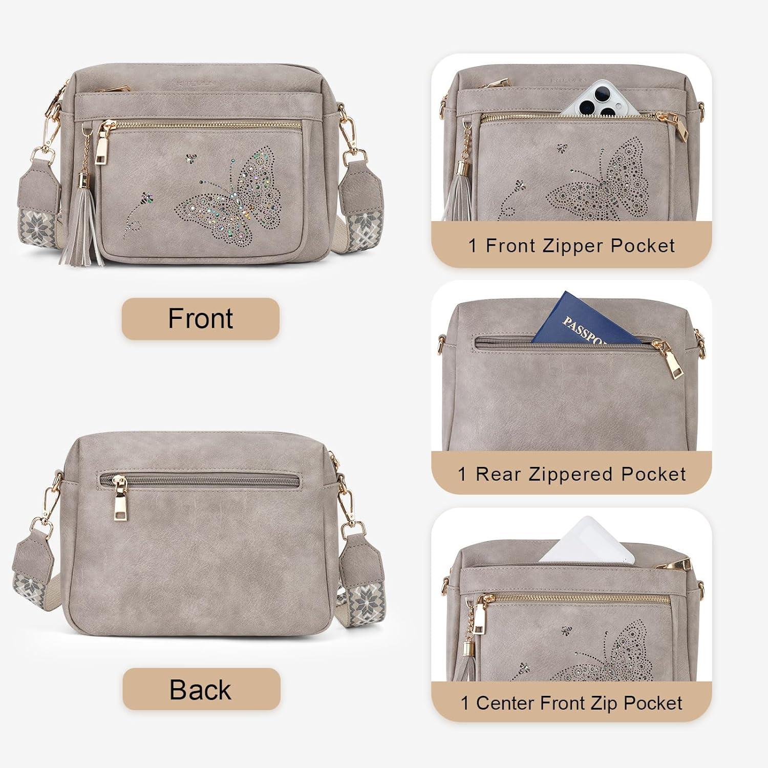 Crossbody Bags for Women Trendy Leather Crossbody Purse Shoulder Handbags Butterfly Design - Image 6