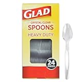 Glad Clear Plastic Spoons - Dishwasher Safe Clear Disposable Heavy Duty Utensils - Perfect for Everyday Use - Standard Size Reusable Cutlery Set - Disposable Serving Spoons Pack of 24