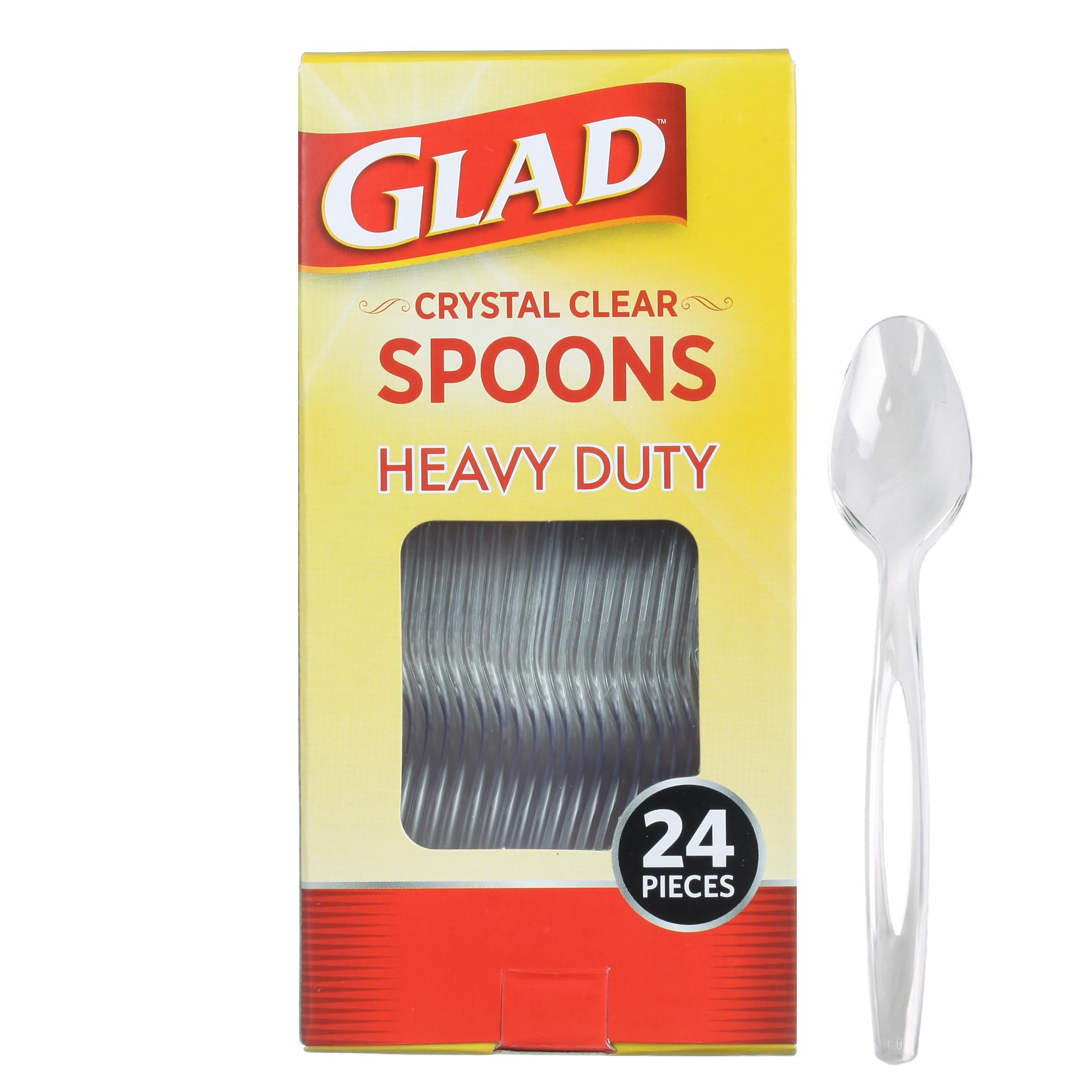Glad Clear Plastic Spoons - Dishwasher Safe Clear Disposable Heavy Duty Utensils - Perfect for Everyday Use - Standard Size Reusable Cutlery Set - Disposable Serving Spoons Pack of 24