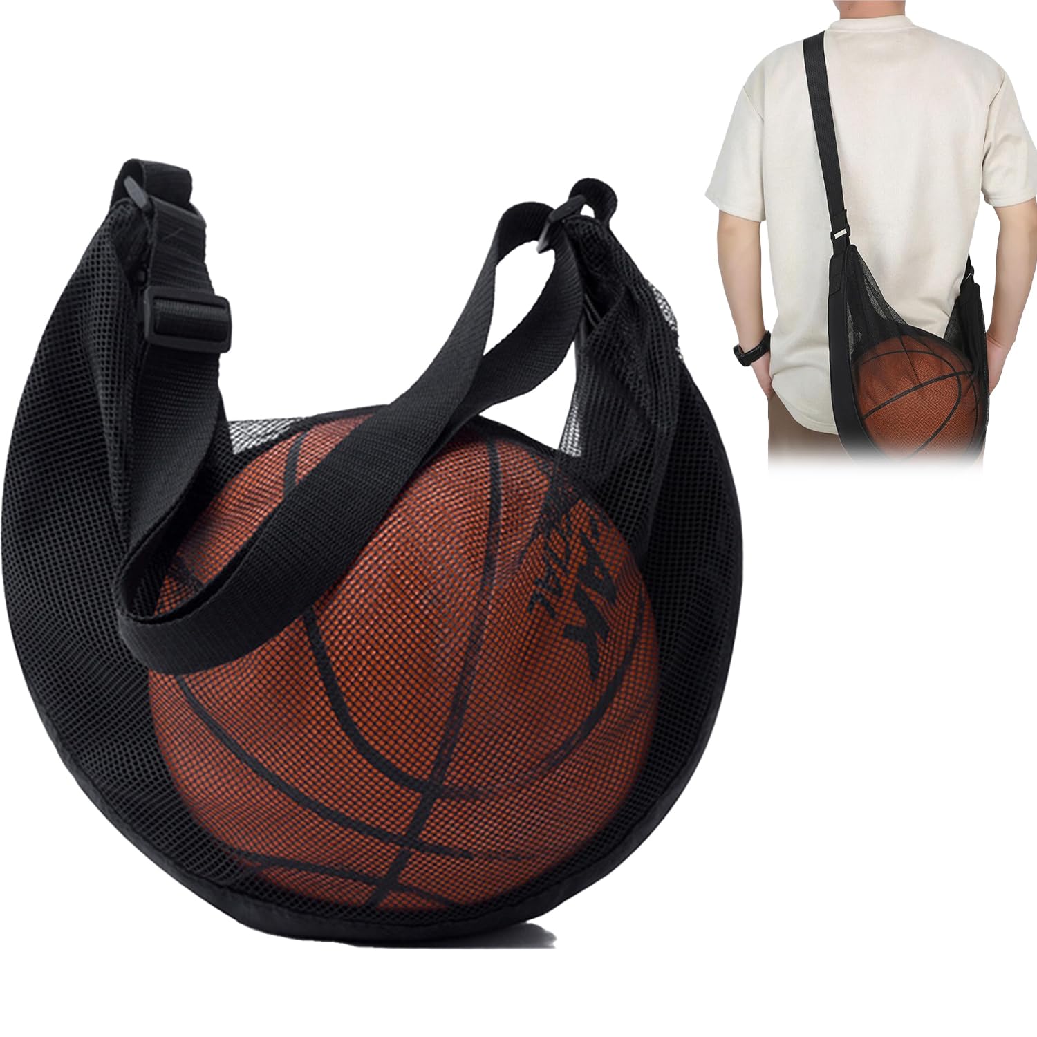 WUBAYI Sac à dos de basket-ball / sac de sport en maille filet avec mousqueton / sac de sport / sac de sport avec mousqueton / sac de transport de ballon de football / cerceaux - Accessoires de sport