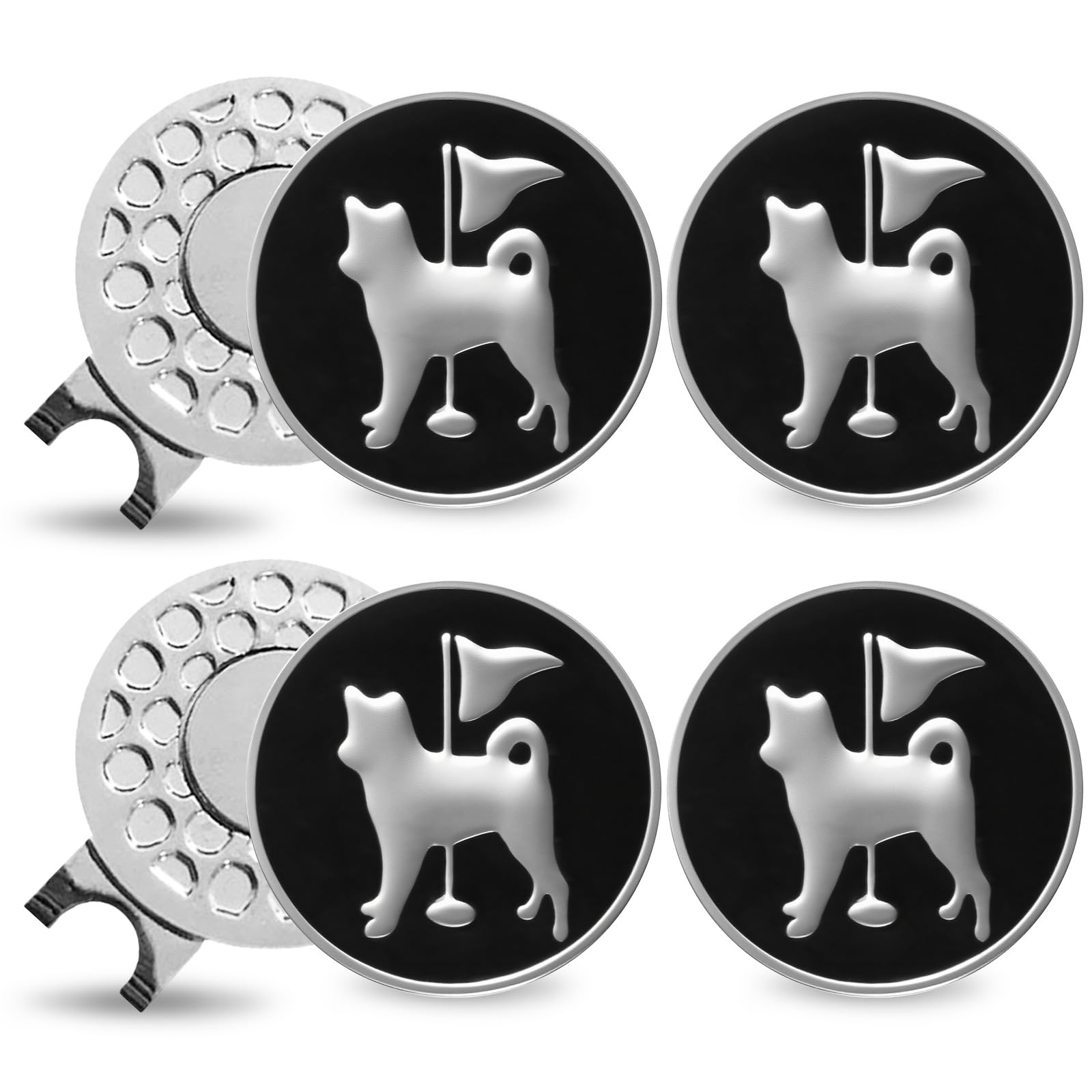 FINGER TEN Golf Hat Clip with Ball Marker Magnetic Value Gift Set, Alignment Clips Attaches Easily to Hat Caps Belt Fashion Pattern Training Aids Accessories for Men Women (Shiba Inu)