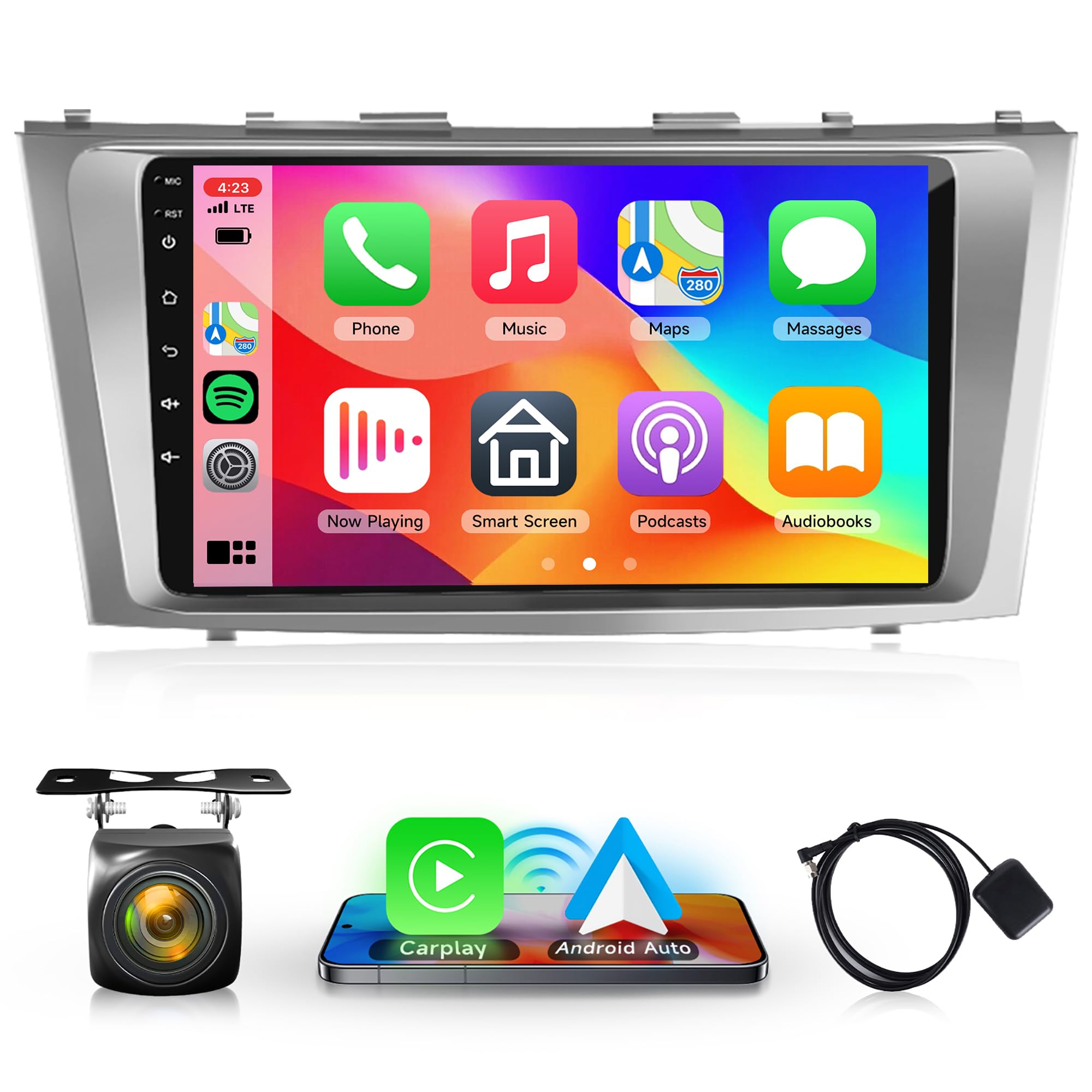 Rimoody Android Car Stereo for Toyota Camry 2006-2011 with Apple Carplay, 9 Inch Touch Screen Car Radio with GPS Navigation Bluetooth FM HiFi WiFi Android Auto + AHD Backup Camera