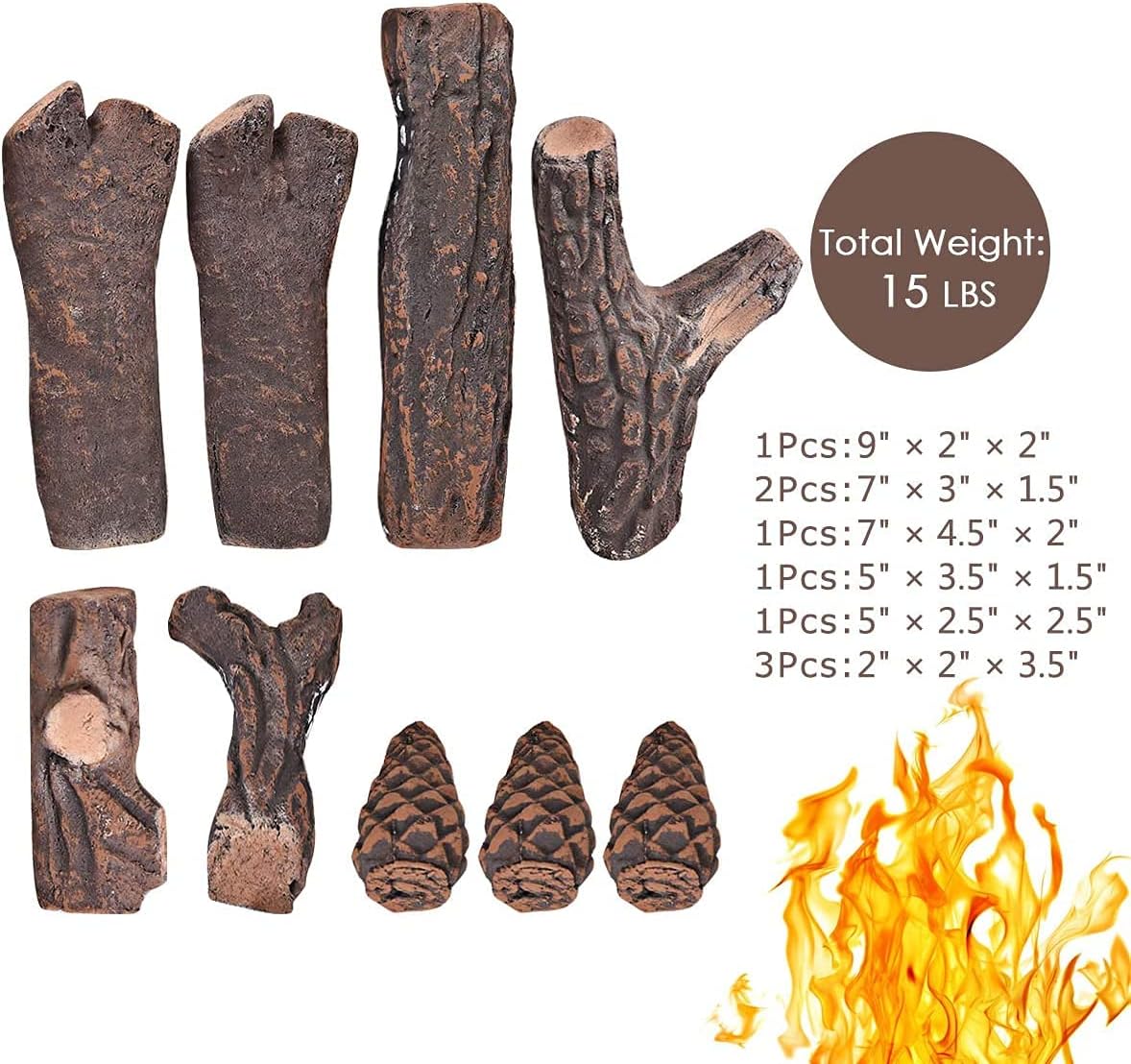Realistic Ceramic Wood Log Set for Indoor/Outdoor Fireplaces