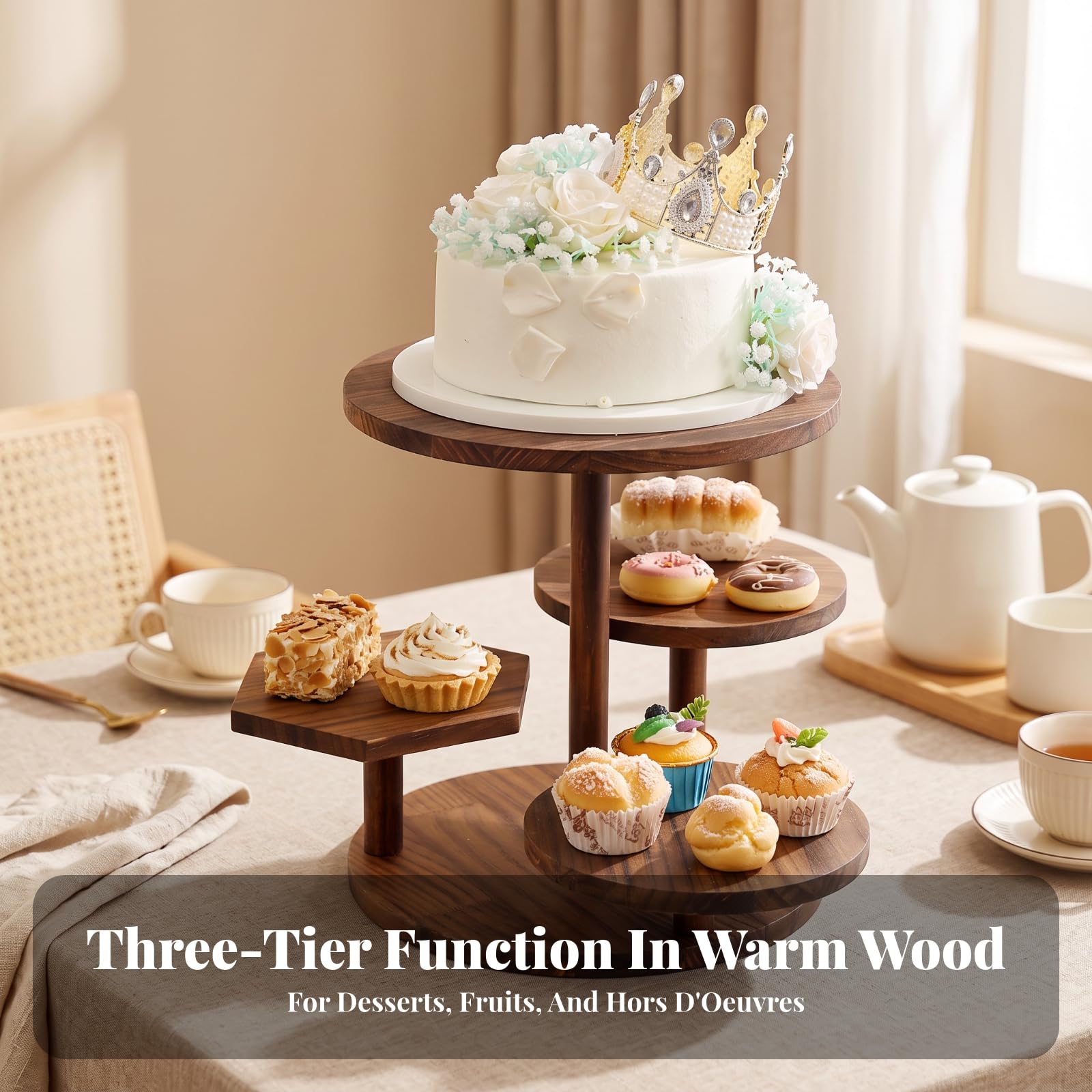 Présentoir à Étages Plateaux Chic | Rustique, présentoir En Bois, Robuste, Étagère Service Plateaux En Bois, pr collation D'anniverire