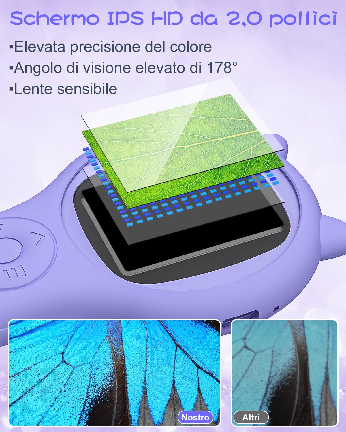 Microscopio per bambini, Vankarr microscopio portatile 500X con schermo IPS 2,0", giocattolo educativo per microcosmo, appassionati di scienza, compleanno, Natale, Viola