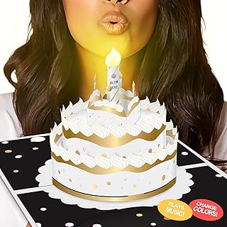 Birthday Card LIGHTS & MUSIC Birthday Card with Large Cake - Musical Birthday Card BLOW OUT CANDLE & Plays Happy Birthday Song, 3D Pop-Up Birthday Cards for Men & Women, Him or Her, Wife or Husband