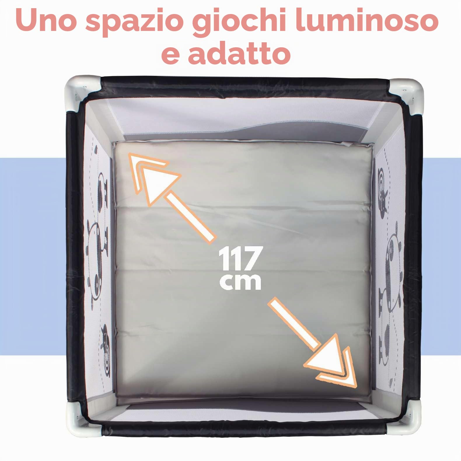 Looping - Parco per bambini pieghevole 90 x 90 cm Black Emotion | Con Alzatore e Regolabile su 2 livelli, Borsa per il trasporto inclusa | Per neonati e bambini fino a 15 kg