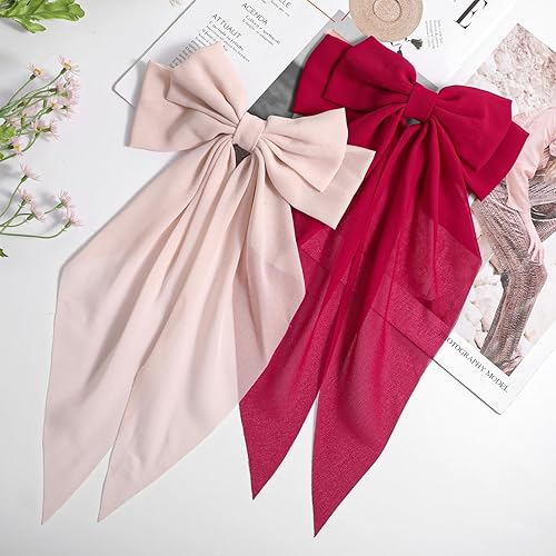 Miniatura 7 de TIESOME Lazo de gasa para el pelo para mujer, 2 piezas de pinzas de lazo para el pelo grandes, pinzas para el cabello francés, pasadores, lazos de