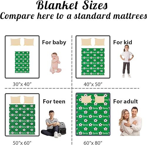 Miniatura 5 de Manta de fútbol personalizada con nombre, manta con nombre personalizado, manta suave para deportes de fútbol, manta de cama verde, regalo