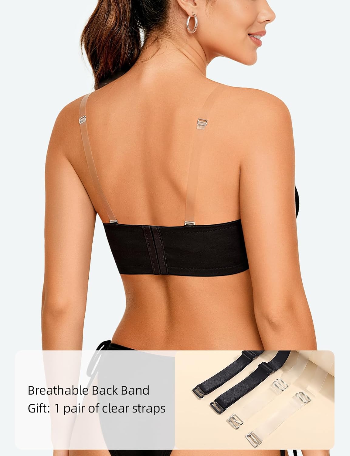 Upushall Strapless Push Up Bra Lace Heavily Padded Balconette with Clear Straps Multiway Adds 2 Cup Sizes Black 42B