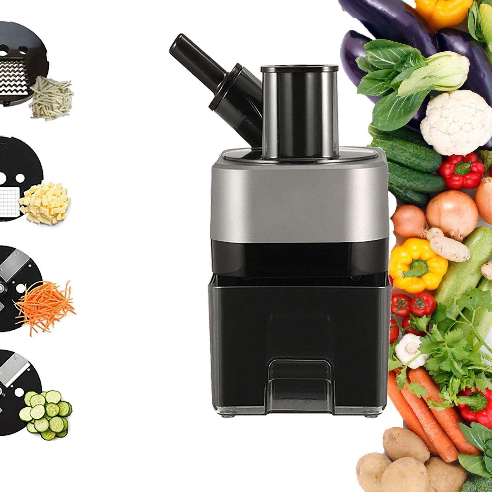 GYKOZY Electric Vegetable Cutters Electric Vegetable Slicer With 4 Blades, Dual Heads Synchronous Processing, 100w Automatic Multi-Function Vegetable And Fruit Chopper For Commercial And Home Use