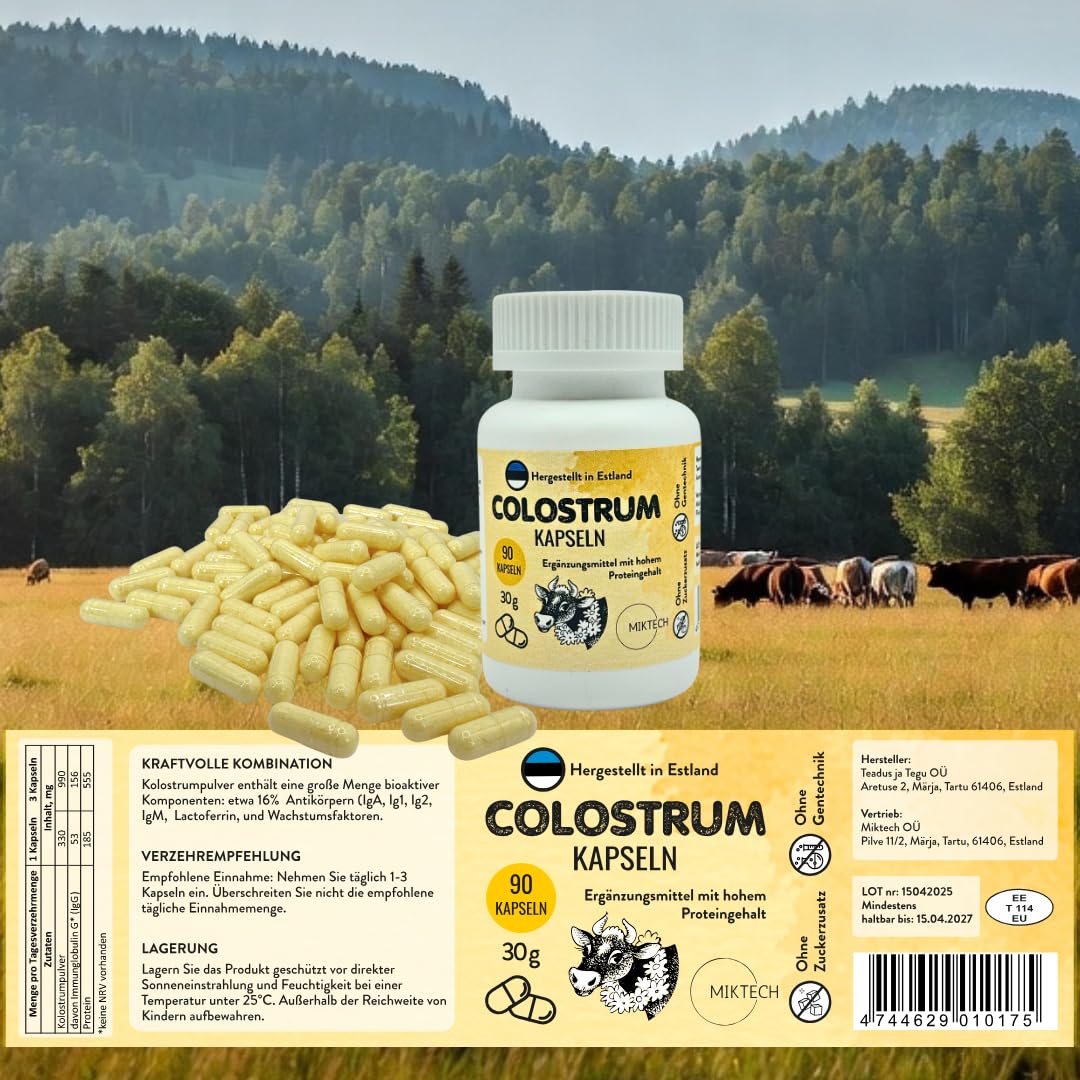 Colostrum – Rinder-Colostrum aus EU – 270 Kapseln von Natur aus Immunglobuline (IgG/IgA/IgM) - Protein - Lactoferrin (3er Pack)