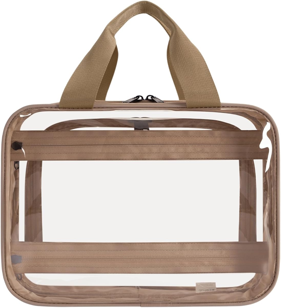 ECOHUB Travel Toiletry Bag Easy Clean Makeup Organizer See through Hanging Cosmetic Bag Travel Accessories Fit Full Sized Toiletries Shampoo, Toothbrush Bags for Women Men(Brown)