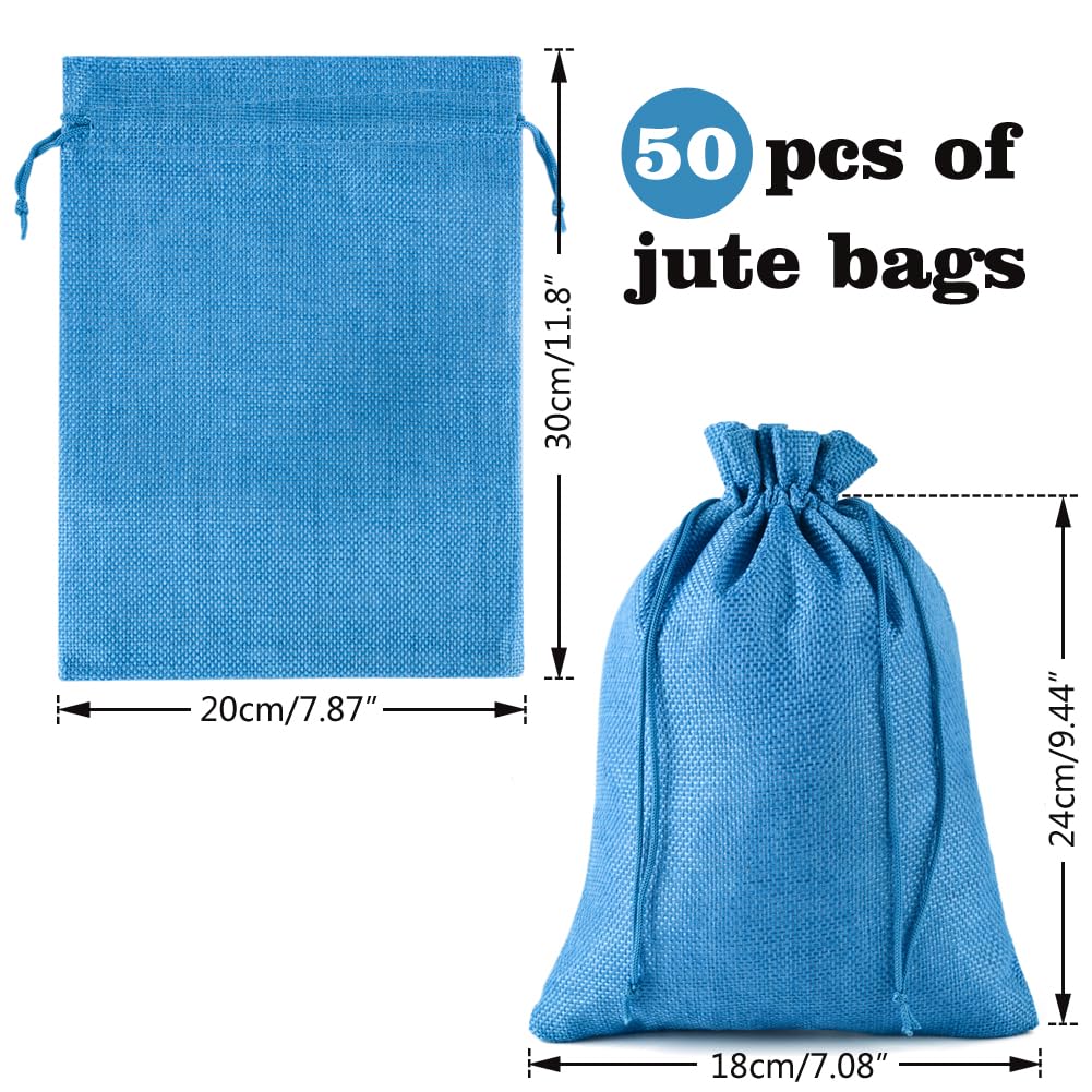 Lot de 50 sachets en toile de jute - 20 x 30 cm - Sacs cadeaux pour la fête des mères, le printemps et la communion - Réutilisables - Pour mariage, bijoux et fête (couleurs mélangées)