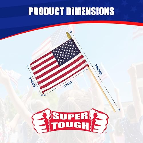 Miniatura 4 de Super Tough Bandera de palo de Estados Unidos de 8 x 12 a 24 pulgadas con punta de lanza paquete de 12
