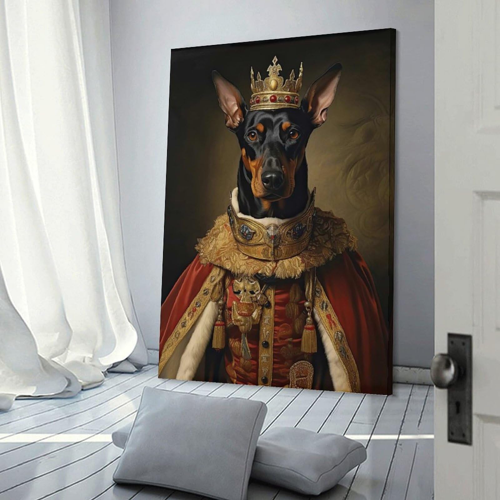 Junmoney Doberman The King Wall Decor Canvas Print, 24x36inch(60x90cm), for Wall Displays, Bedrooms Or Room Updates, Wall Decor Suited to Curated Displays