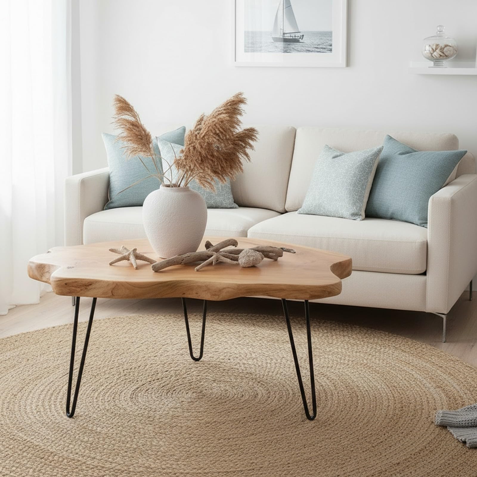 WELLAND Live Edge Cedar Wood Coffee Table Metal Hairpin Legs 32.5