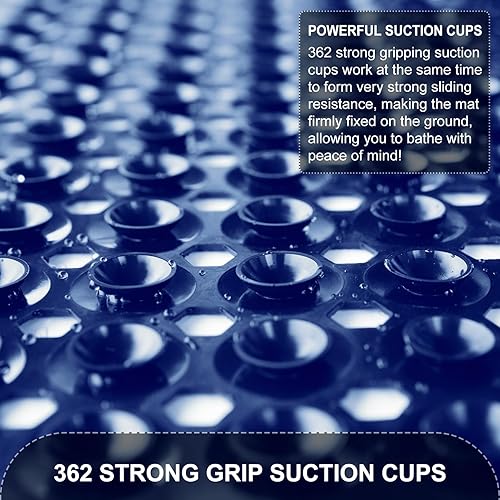 Vista 59 de Tapetes para bañera y ducha, antideslizante, 40 x 16 pulgadas, extra grande, lavable a máquina, con orificios de drenaje, ventosas para suelo de Gris