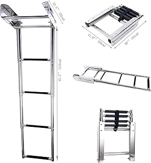 Hoffen Stainless Steel Telescoping 4 Step Ladder Under Platform Slide Mount Ladder Telescoping Extendable Ladder 900 Pound Capacity for Marine Yacht/Swimming Pool