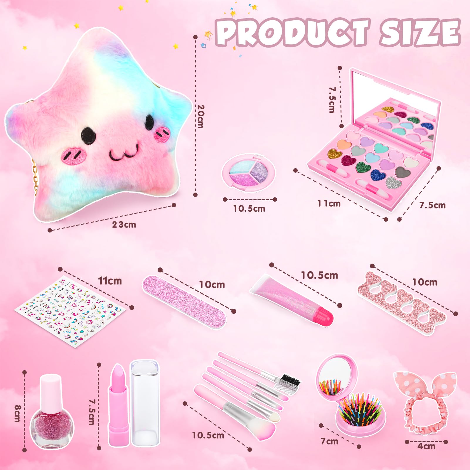 Dreamon Trucchi Bambina Set, 18 Pezzi Lavabile Set Di Valigetta Trucchi Bambina, Trousse Trucchi Bambina in peluche, Giochi Bambina Regalo Natale Compleanno Bambina 3 4 5 6 7 8 9 10 Anni