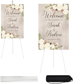 2PCS White Easel Stand for Wedding Sign Stand, 66 Inch Lightweight Adjustable Art Poster Stands for Display, Wedding Welcome Sign, White Metal Display Easel with Portable Bag