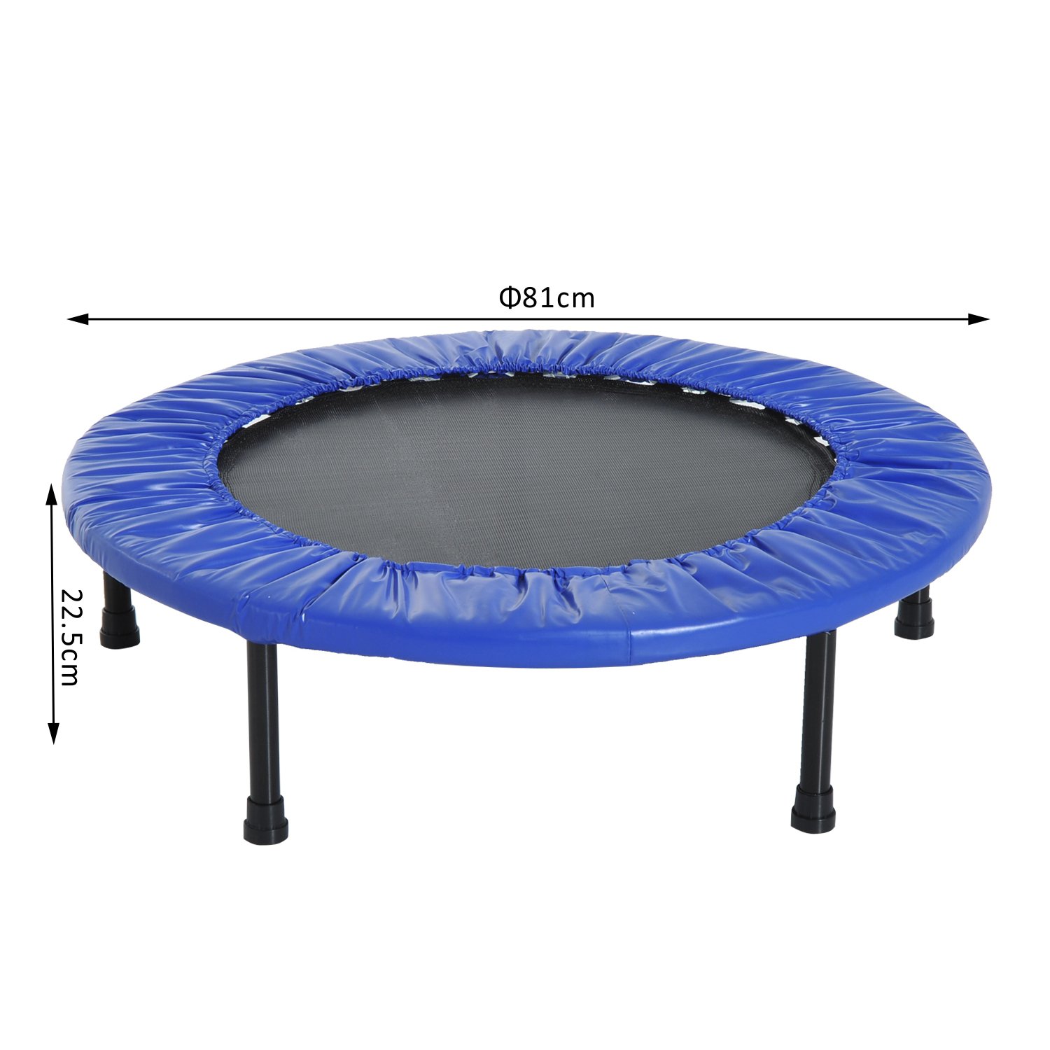 HOMCOM Cama Elástica Fitness Ø81 cm Trampolín de Acero con Borde Protector y 28 Resortes para Ejercicios en Interior y Exterior Carga 100 kg 81x81x22,5 cm Negro y Azul