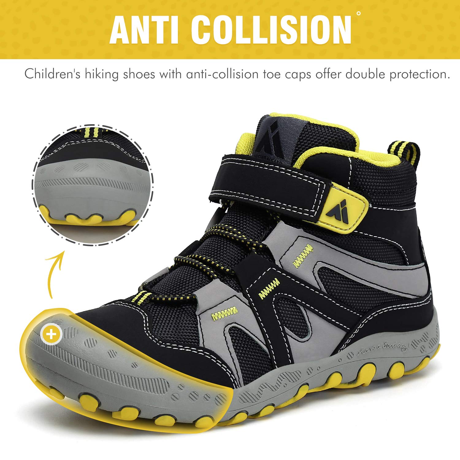 Mishansha Botas de senderismo para niños, con cierre de velcro, tallas 24-38, color Negro, talla 24 EU