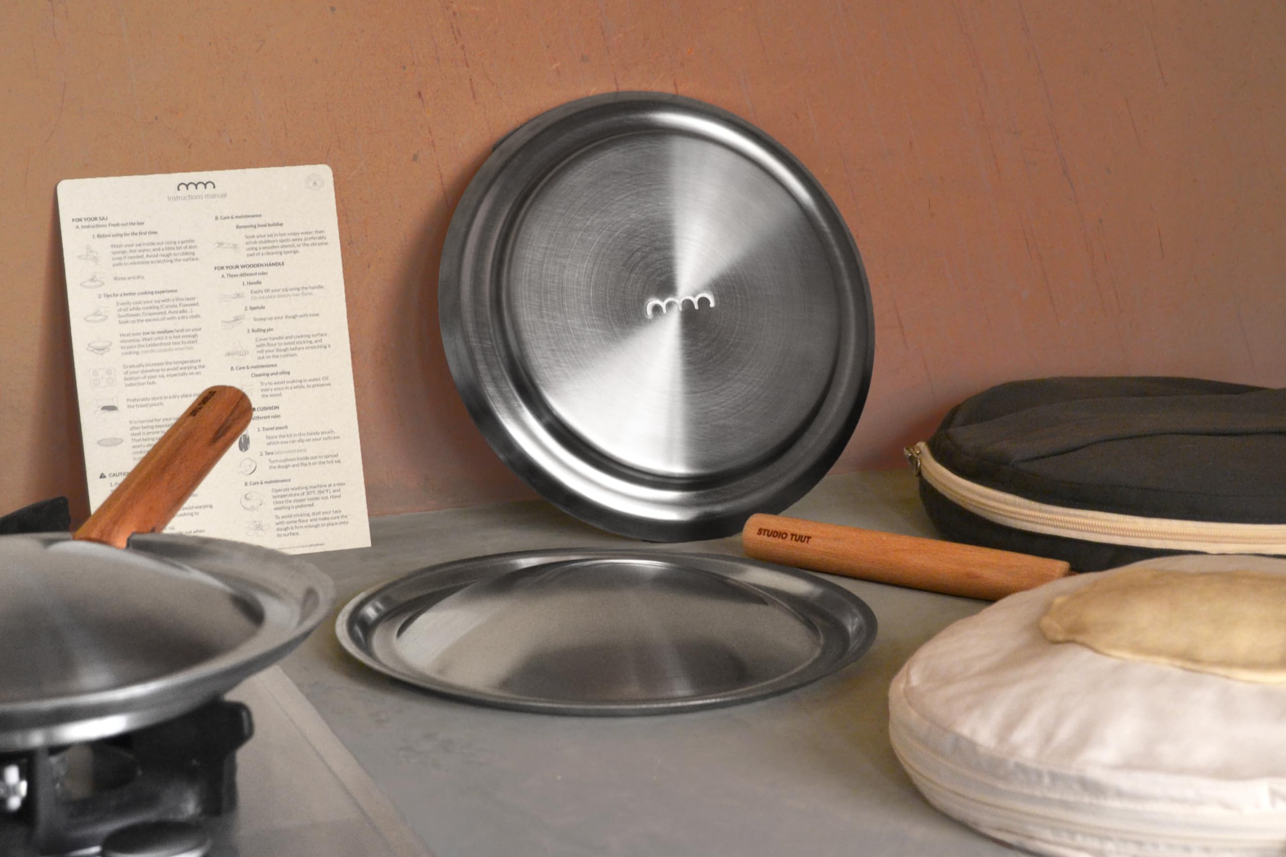 Saj Cooking Kit, Studio Tuut, Stainless steel, Authentic lebanese culinary experience, Easy Clean, Traditional Manoucheh Making