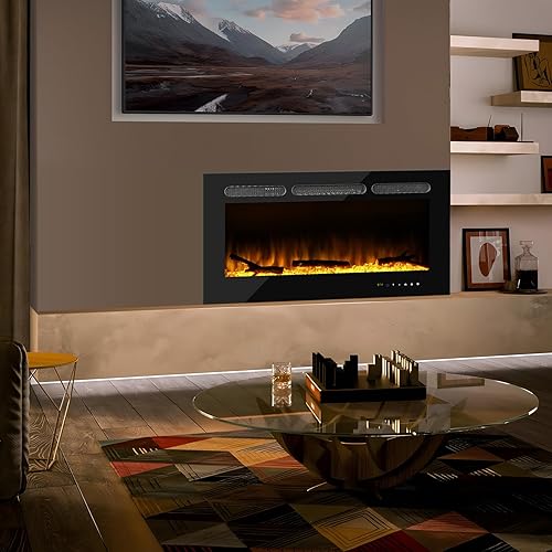 Magshion Chimenea eléctrica de montaje en pared de 60 pulgadas y 1400 W con control remoto, calentador eléctrico empotrado en pared para dormitorio
