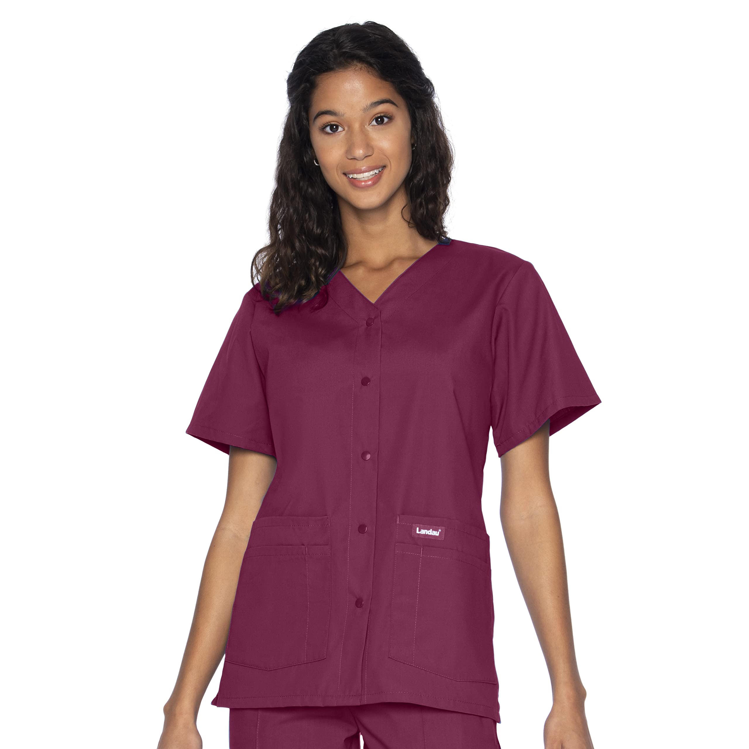 Landau Essentials Relaxed Fit 4-Pocket V-Neck Scrub Top for Women 8232