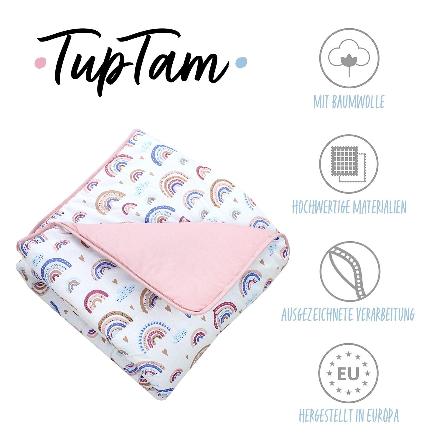 TupTam Tappeto Play Mat Per Bambini e Neonati Coperta 120 x 120 cm Gioco Imbottita XXL, Arcobaleno/Blu/Rosa - 2