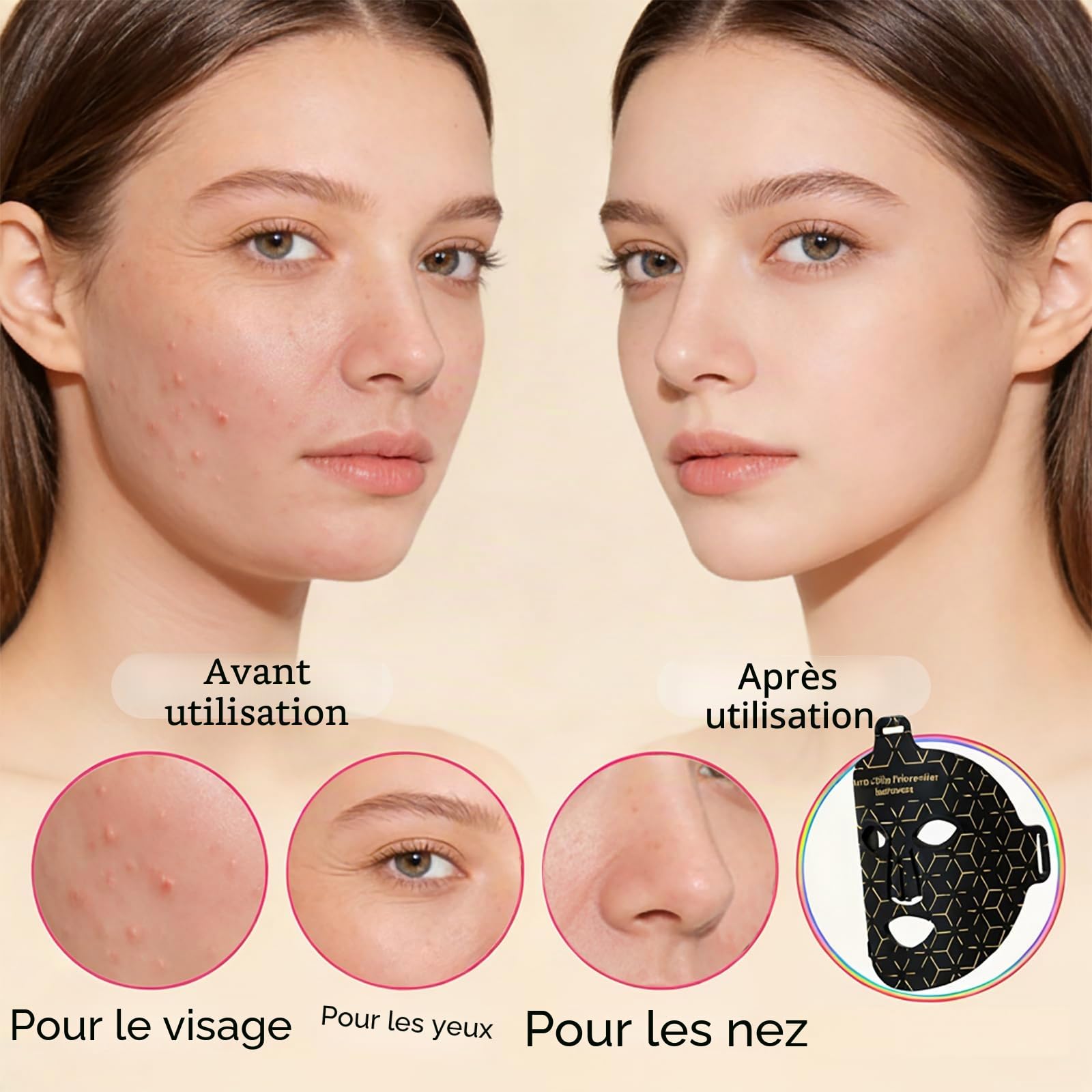 Masque LED Visage & Cou 8 Couleurs – Lumière Rouge 630nm & Infrarouge 850nm, 248 LEDs, Télécommande Sans Fil, Minuteur Auto, Batterie 2600mAh – Appareil Beauté Maison