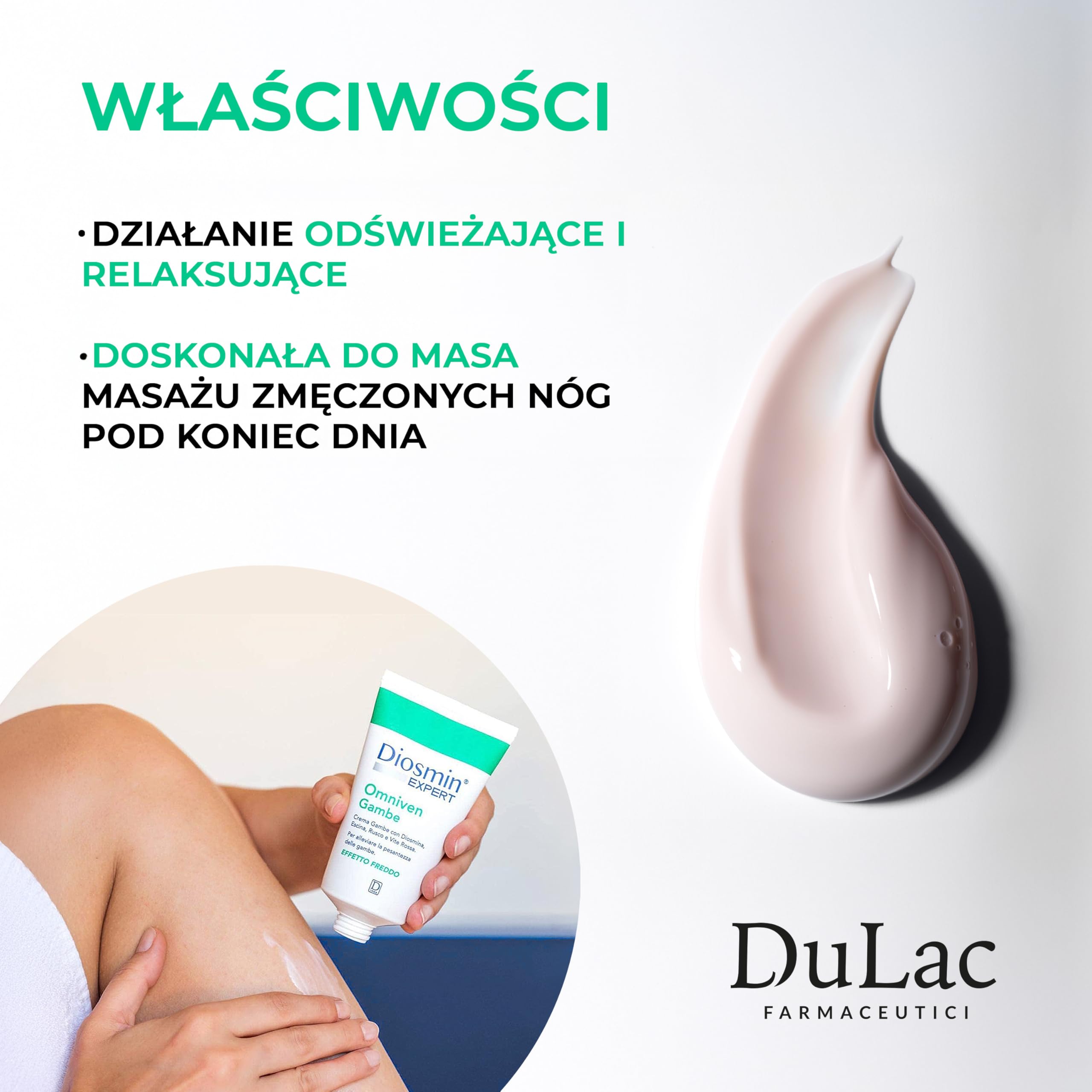 Dulac - Diosmin Omniven Krem do Nóg, Efekt Chłodzenia, 150 ml | Z diosminą, escyną, ruszczykiem i czerwoną winoroślą, dla uczucia lekkich nóg, Made in Italy