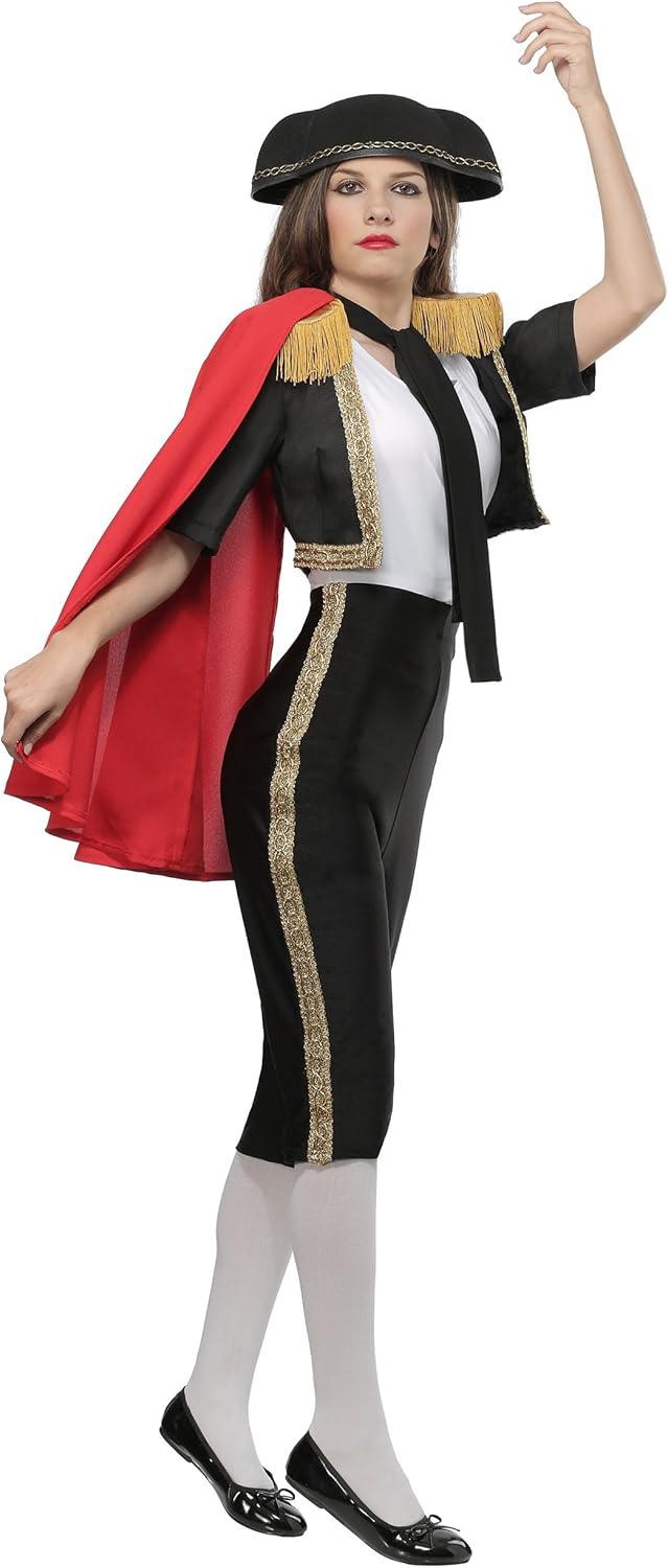 Women's Matador Halloween Costume | Bullfighter Outfit with Jacket with Cape, Tank Top, Pants, and Accessories
