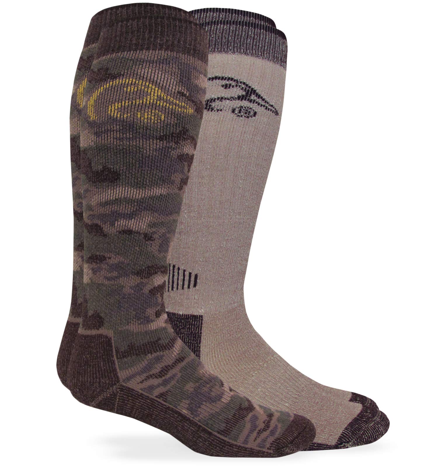 Ducks Unlimited Men's Standard All Seaon Tall Merino Wool Boot Socks 2 Pair Pack, Brown Camo/Brown, Large