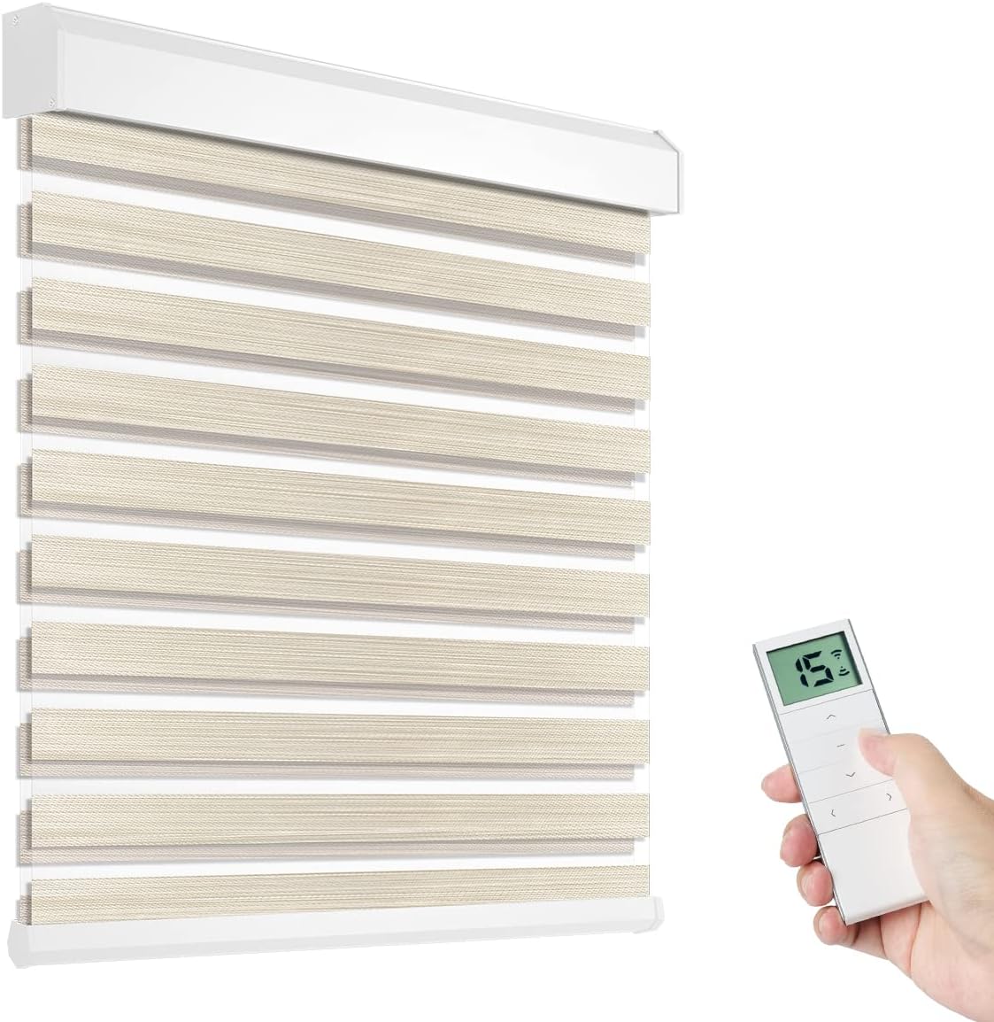 Motorized Zebra Shade with Remote Control, Electric Dual Layer Sheer Roller Shades Work with Alexa via Hub, Smart Day and Night Horizontal Blind for Windows, Customized Size (Light Coffee)