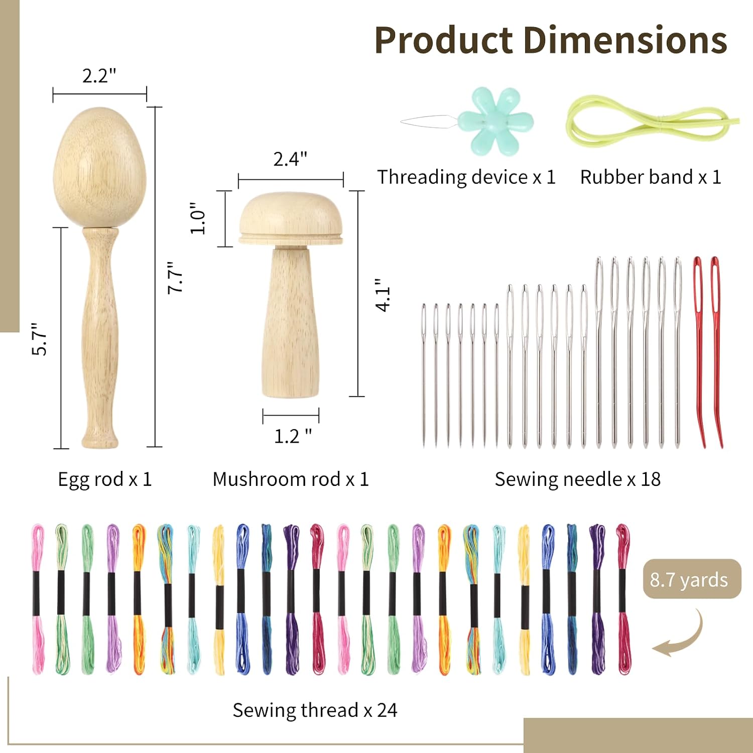 50 PCS Darning Egg Darning Mushroom Set for Socks Wooden Darning Egg and Mushroom Kit Sewing Tool Repair Darning Supplies Kit with Large Eye Blunt Needles, 12 Color Sewing Threads