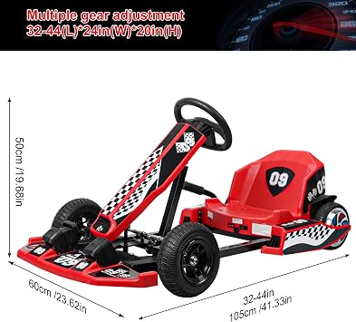 Go Kart، سيارة Go Kart كهربائية 36 فولت للأطفال، سيارة Drift Kart بسرعة 16 ميلاً في الساعة بمحرك 350 وات، وضعان، تعديل الطول، أقصى حمل 187 رطلاً