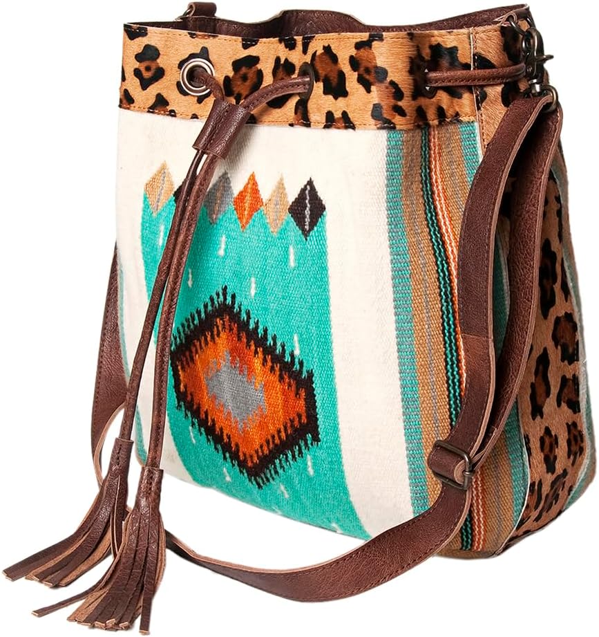 American Darling Bucket Bag Hand Woven Saddle Blanket Hair-On Cowhide Genuine Leather Western Purse with YKK Zipper