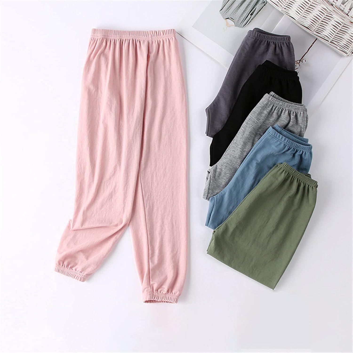 Summer Children's Casual Pants Baby Boys and Girls Thin Solid Color Comfortable Trousers Green
