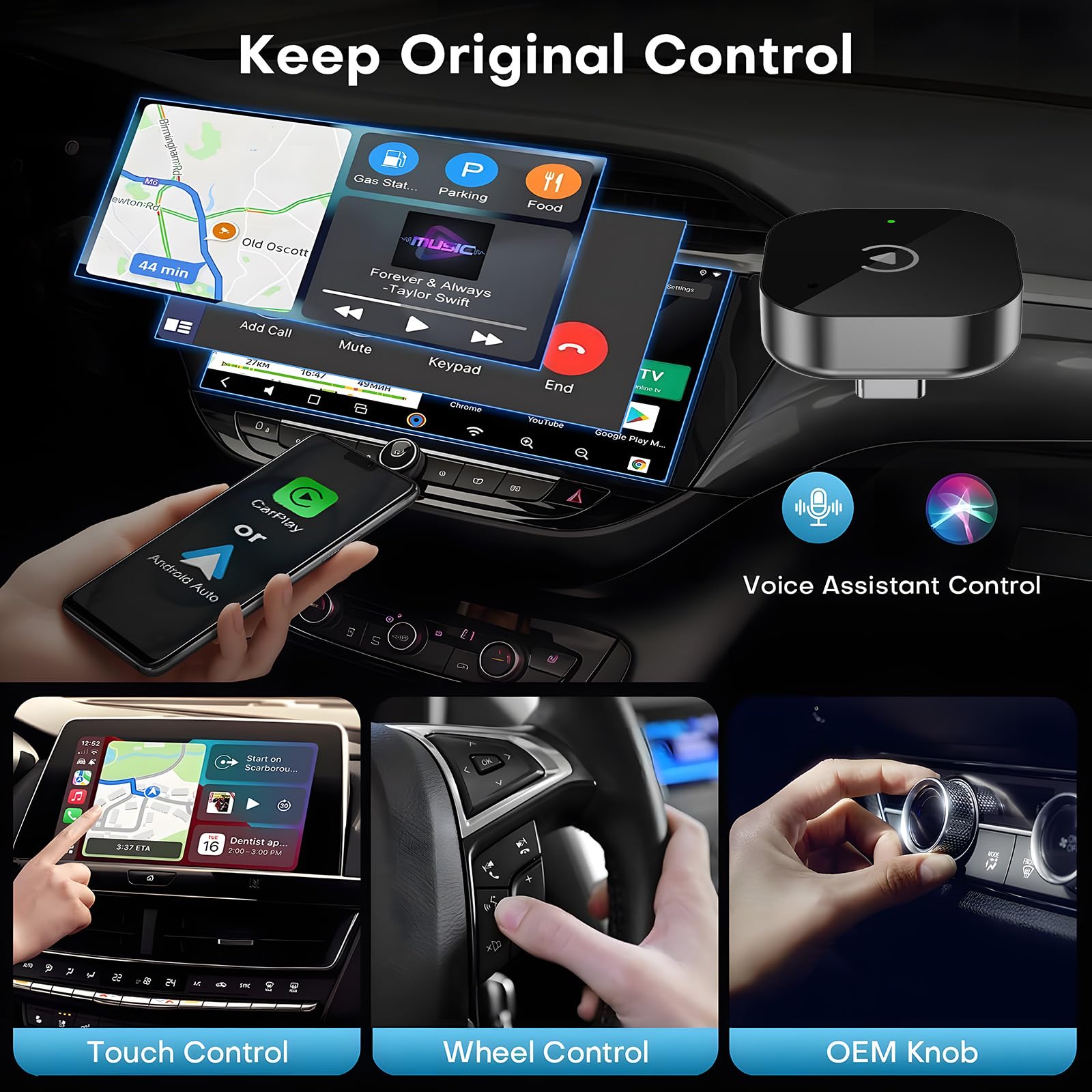 USB‑C Wireless-CarPlay- und Android-Auto-Adapter, Kabelgebunden-zu-Kabellos-Dongle | Plug & Play, kompatibel mit IOS und Android-Smartphones.