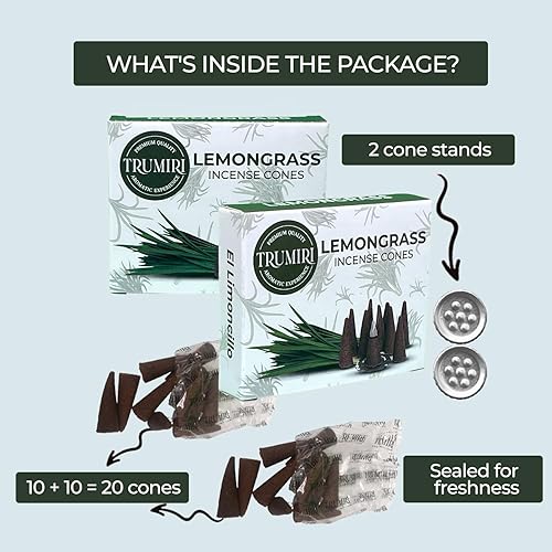 Miniatura 2 de Conos de incienso de hierba de limón, 20 conos de incienso en total, paquete doble de 10 conos de insencia, conos de incienso perfumados, aromas de
