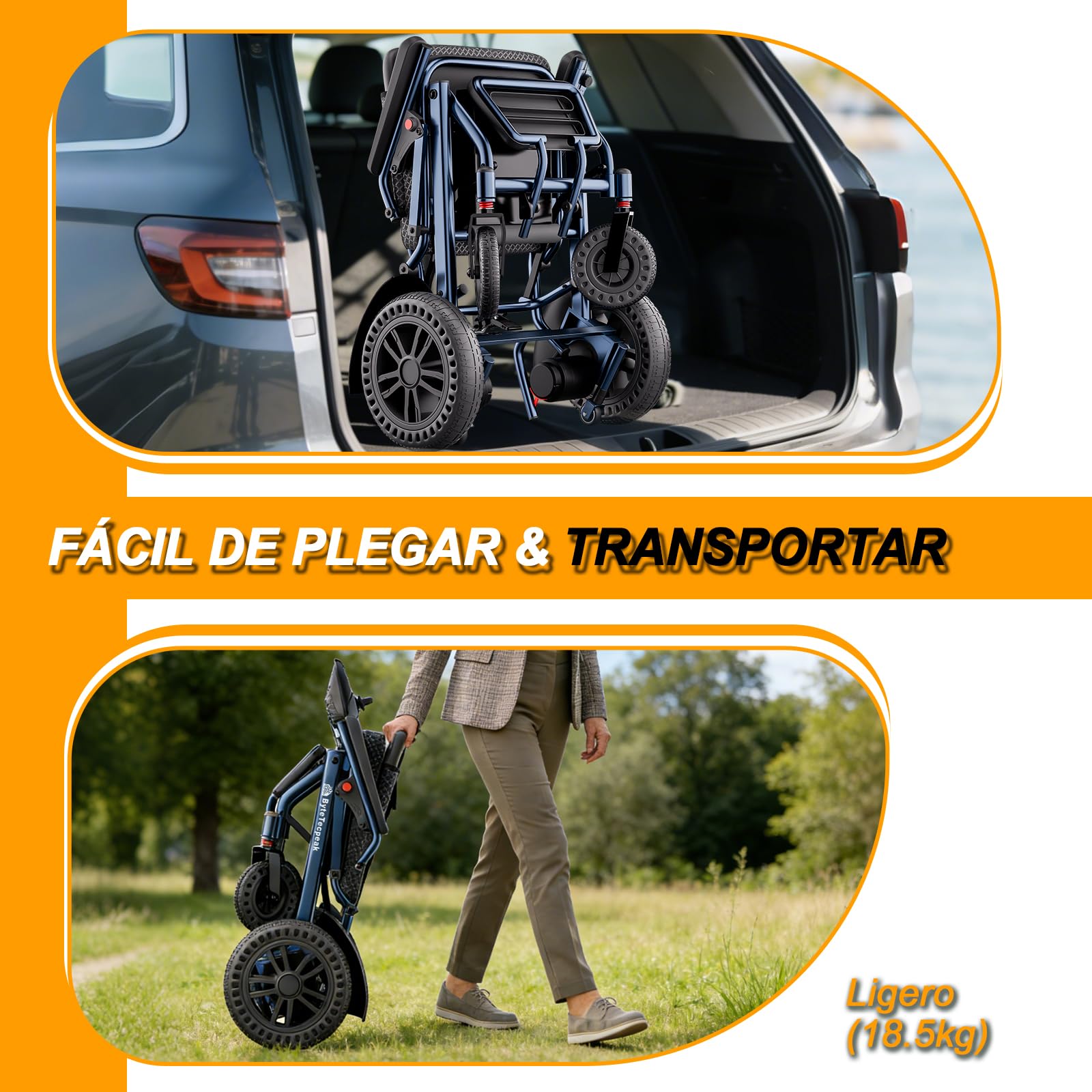 D14 Silla de ruedas eléctrica plegable, alcance 40km, equipada con 2 baterías litio 12Ah, carga 150KG, silla de ruedas eléctrica de aleación de aluminio, para mayores y con movilidad limitada-Azul