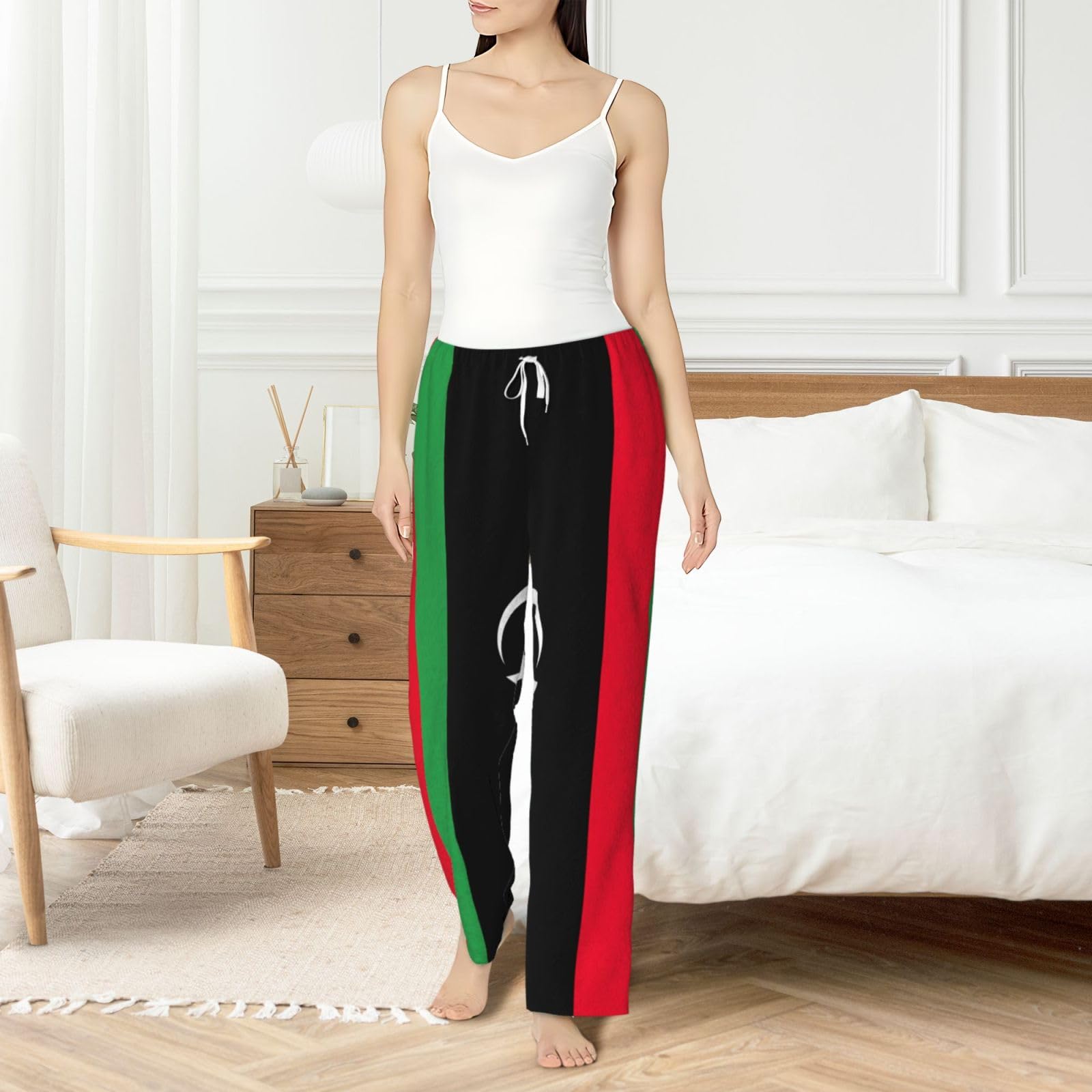 Damen-Schlafanzughose mit libyscher Flagge, Flanell, warm, bequem, für Urlaub, Weihnachten