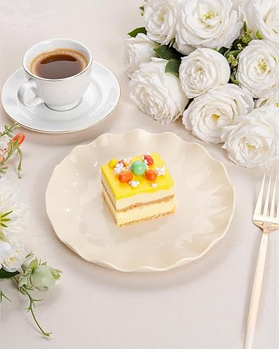 Miniatura 2 de LIYH - 20 platos de plástico beige reutilizables de 7.5 pulgadas, platos de postre de plástico irrompibles, platos festoneados para tartas, bodas,