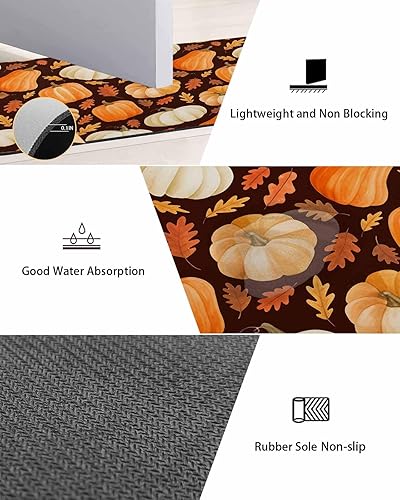 Miniatura 3 de Fall Pumpkins Bath Mat for Tub,Non Slip Bathroom Floor Runner Rug Quick Dry & Absorbent Diatomaceous Earth Shower Sink Kitchen Doormat,Thanksgiving